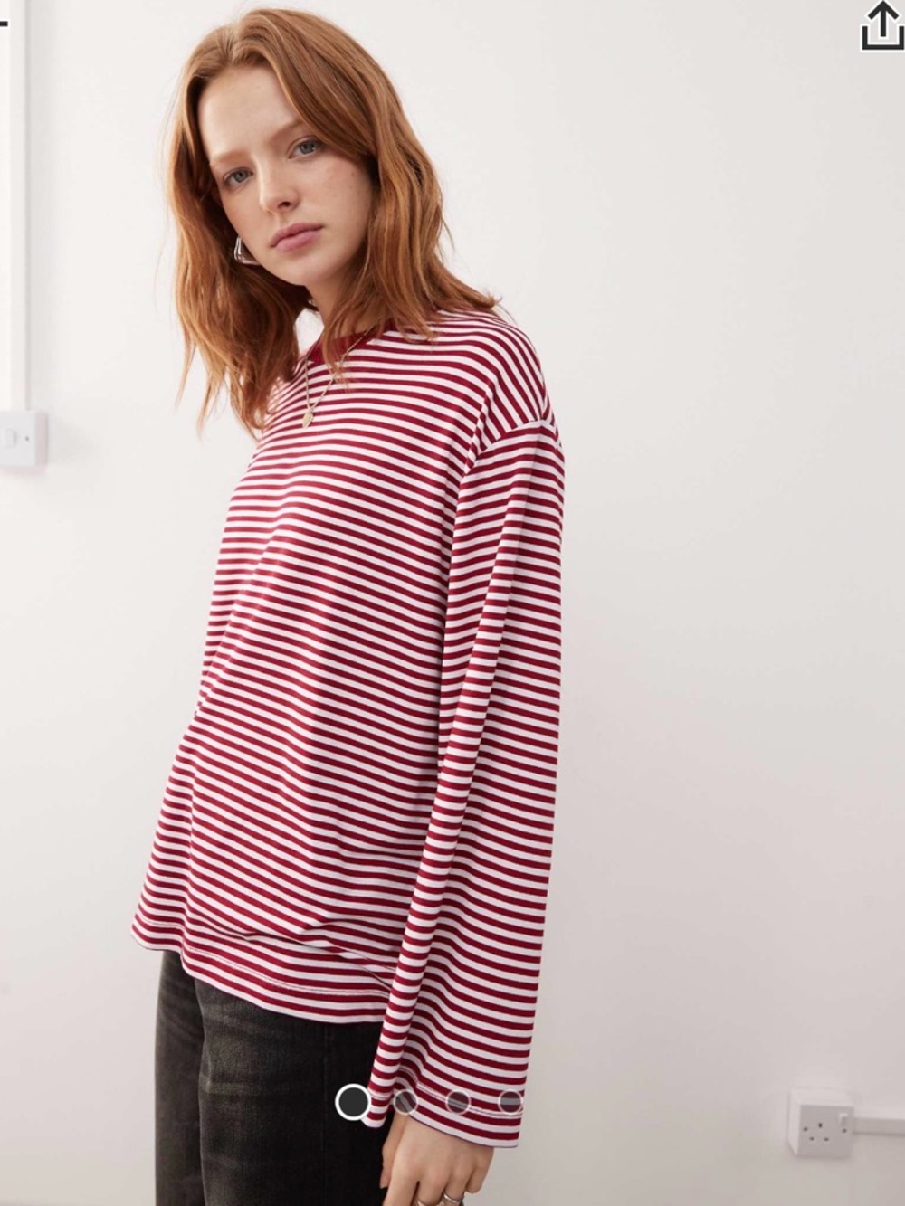 Women’s Red & White Striped Long-Sleeve Top
